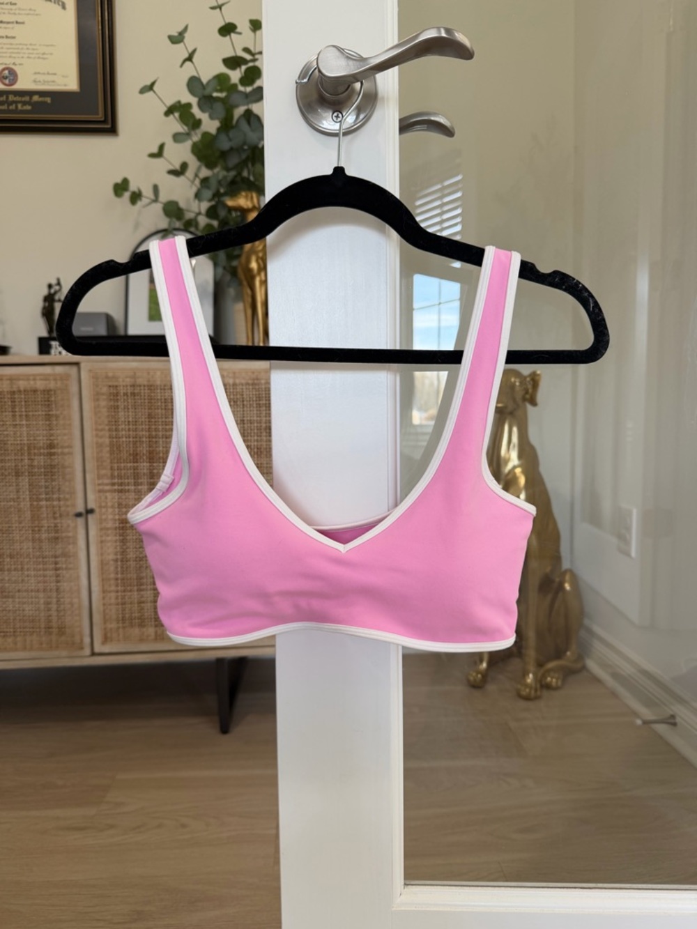 White Fox Active Pink V-Neck Bralette with White Trim - Small